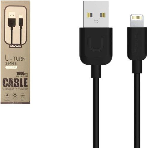 USAMS U-Turn Lightning Kabelis 1m juodos spalvos 2A IPUSBXD01 (US-SJ097)