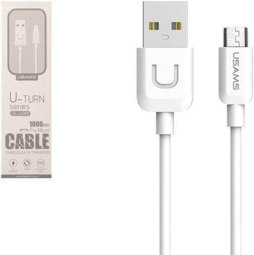 Štai vertimas: USAMS U-Turn microUSB kabelis 1 m baltos spalvos 2A MICUSBXD02 (US-SJ098)