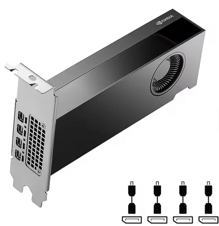 PNY NVIDIA 2000 Ada 16 GB LowProfile OEM versija PCI-Express x16 Gen 4.0, dvigubas lizdas, 16 GB GDDR6 ECC 128 bitų, HDCP 2.2 ir HDMI 2.0 palaikymas su opt. Adapteris 4x Mini DP 1.4a 1x LP laikiklis
