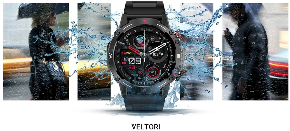 VELTORI VT110-1 Išmanusis laikrodis su juodu silikoniniu dirželiu