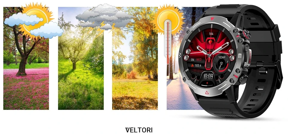 VELTORI VT110-1 Išmanusis laikrodis su juodu silikoniniu dirželiu