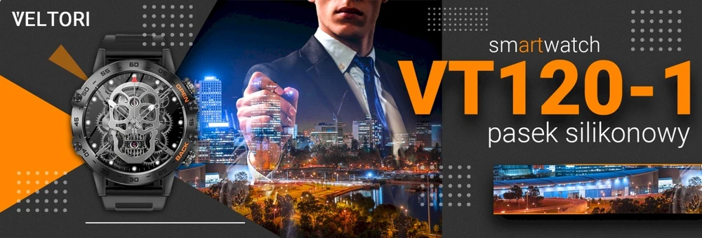 VELTORI VT120-1 Išmanusis laikrodis su juodu silikoniniu dirželiu