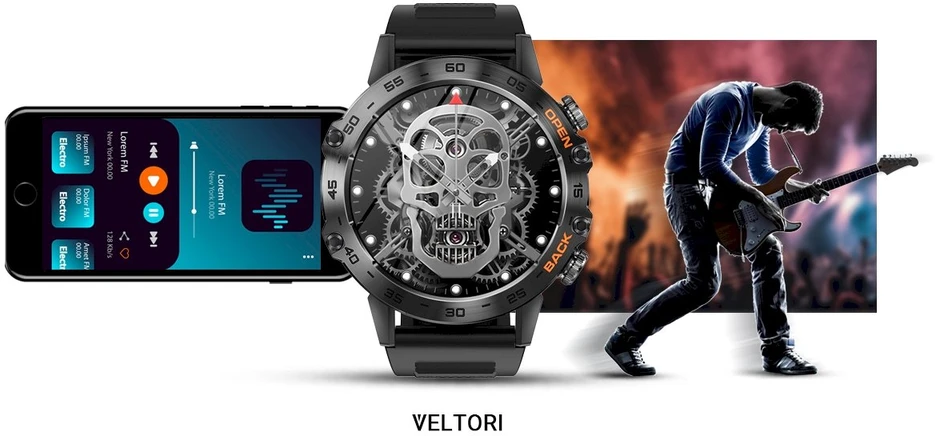 VELTORI VT120-1 Išmanusis laikrodis su juodu silikoniniu dirželiu