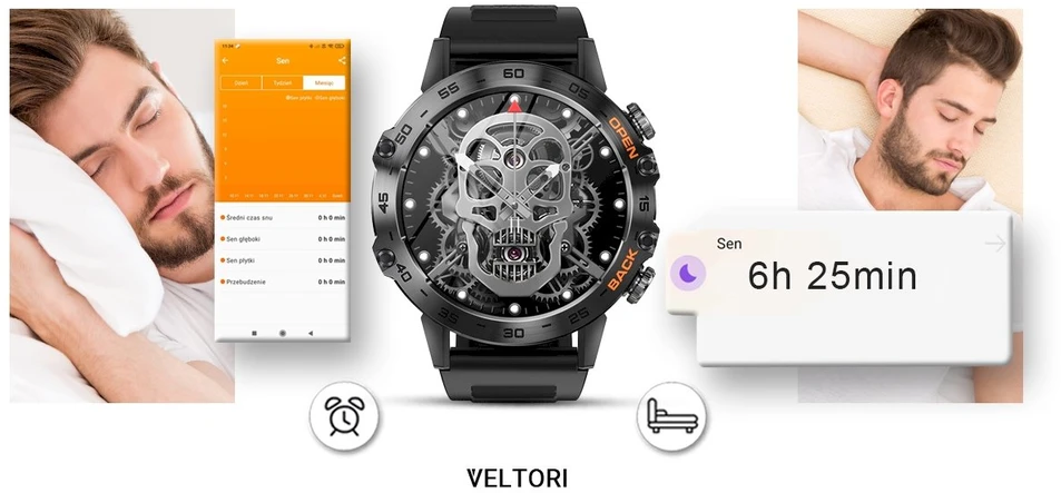 VELTORI VT120-1 Išmanusis laikrodis su juodu silikoniniu dirželiu