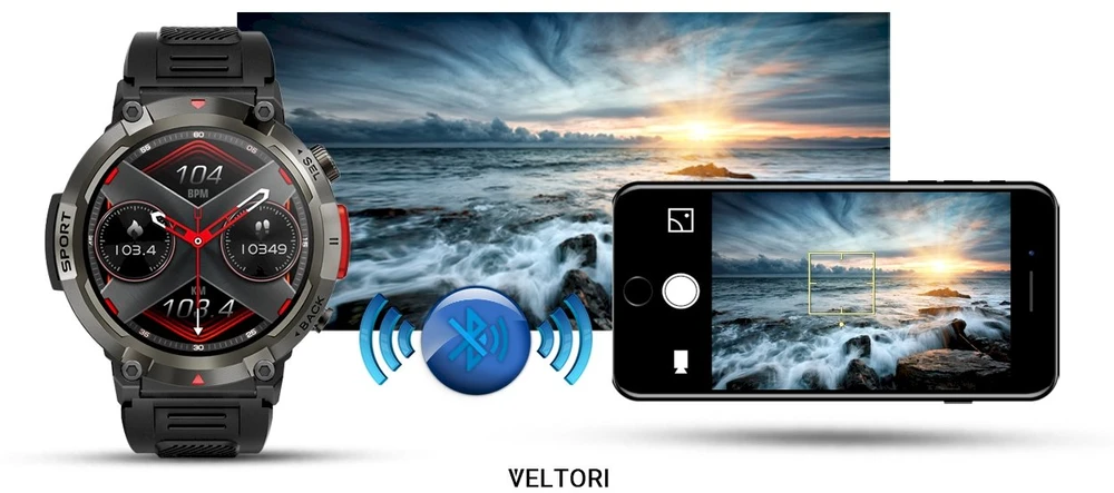 VELTORI VT140-1 Išmanusis laikrodis, juodas silikoninis dirželis