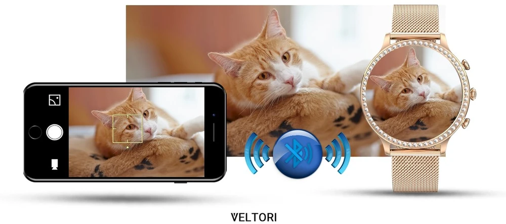 VELTORI VT310-1 Išmanusis laikrodis moterims Auksinė apyrankė + Rožinis silikoninis dirželis