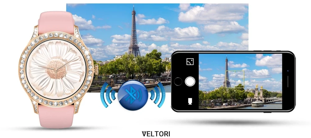 VELTORI VT360-1 Moteriškas išmanusis laikrodis su rožiniu silikoniniu dirželiu