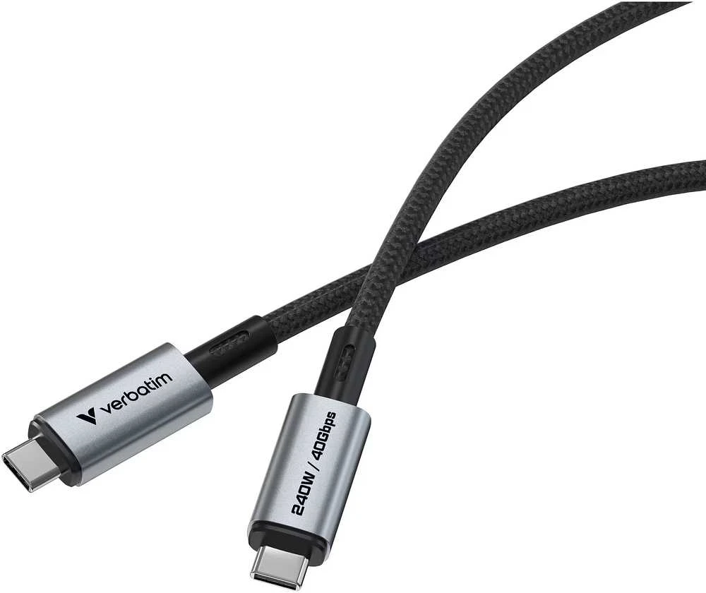 Kabelis Verbatim Sync & Charge USB-C į USB-C 40Gb/s 240W display 120cm juodos spalvos 31849