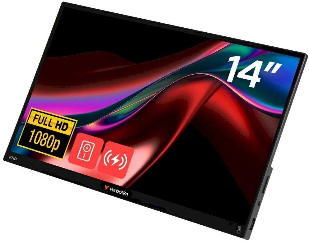 Nešiojamas jutiklinis monitorius Verbatim LIGHT 14" FHD su išorine baterija 5000mAh, juodas 32088