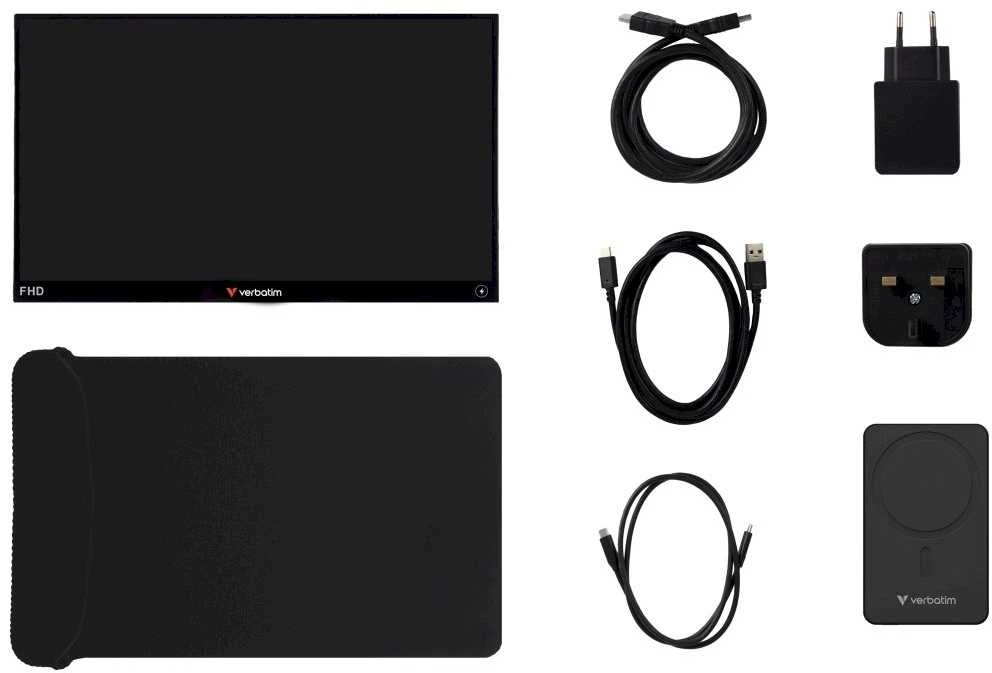 Nešiojamas jutiklinis monitorius Verbatim LIGHT 14" FHD su išorine baterija 5000mAh, juodas 32088