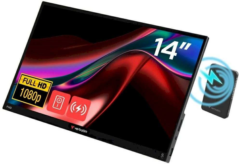 Nešiojamas jutiklinis monitorius Verbatim LIGHT 14" FHD su išorine baterija 5000mAh, juodas 32088