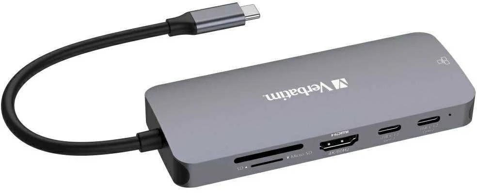 Verbatim CMH-09 C tipo USB 10000 Mbit/ai Sidabras