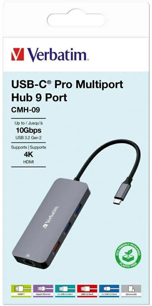 Verbatim CMH-09 C tipo USB 10000 Mbit/ai Sidabras