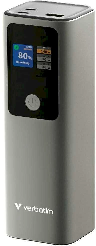 Verbatim Charge 'n' Go išorinė baterija, 27000mAh, 2× USB-C PD 3.1 140W + USB-A QC 3.0 18W, Pilkas