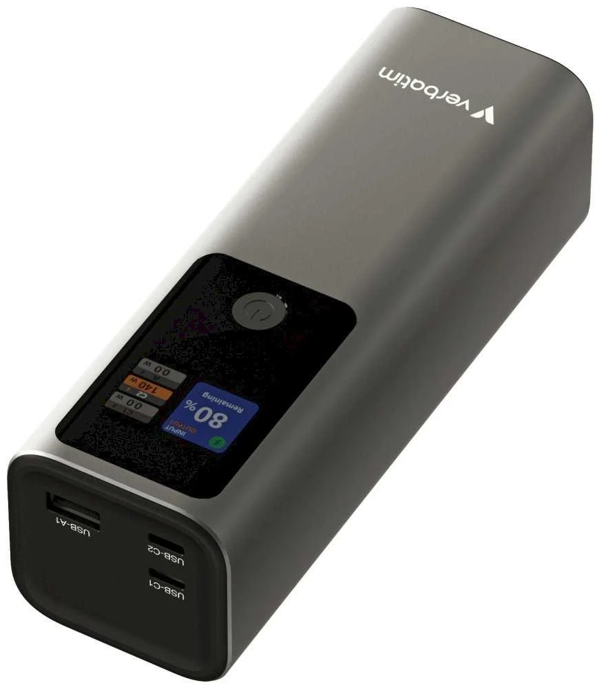 Verbatim Charge 'n' Go išorinė baterija, 27000mAh, 2× USB-C PD 3.1 140W + USB-A QC 3.0 18W, Pilkas