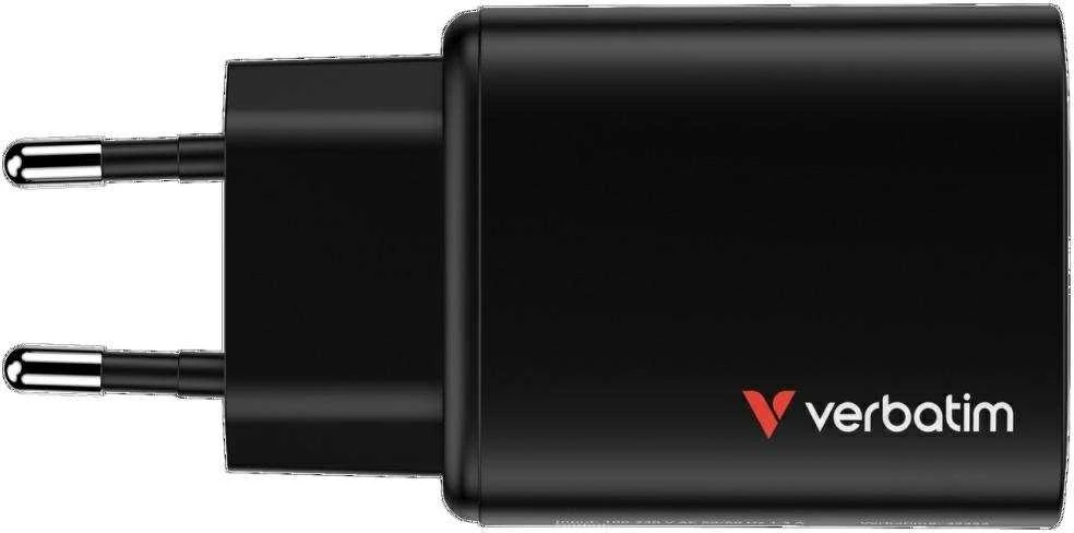 Verbatim GaN Travel Charger Essentials 65W, 2×USB-C PD, 1×USB-A QC, EU Plug, Juodas