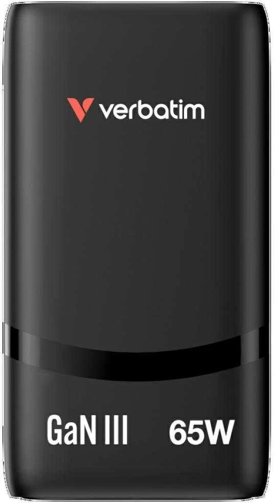 Verbatim GaN kelioninis įkroviklis „Fold ‘n’ Go“ 65W, 2×USB-C PD ES kištukas, Juodas