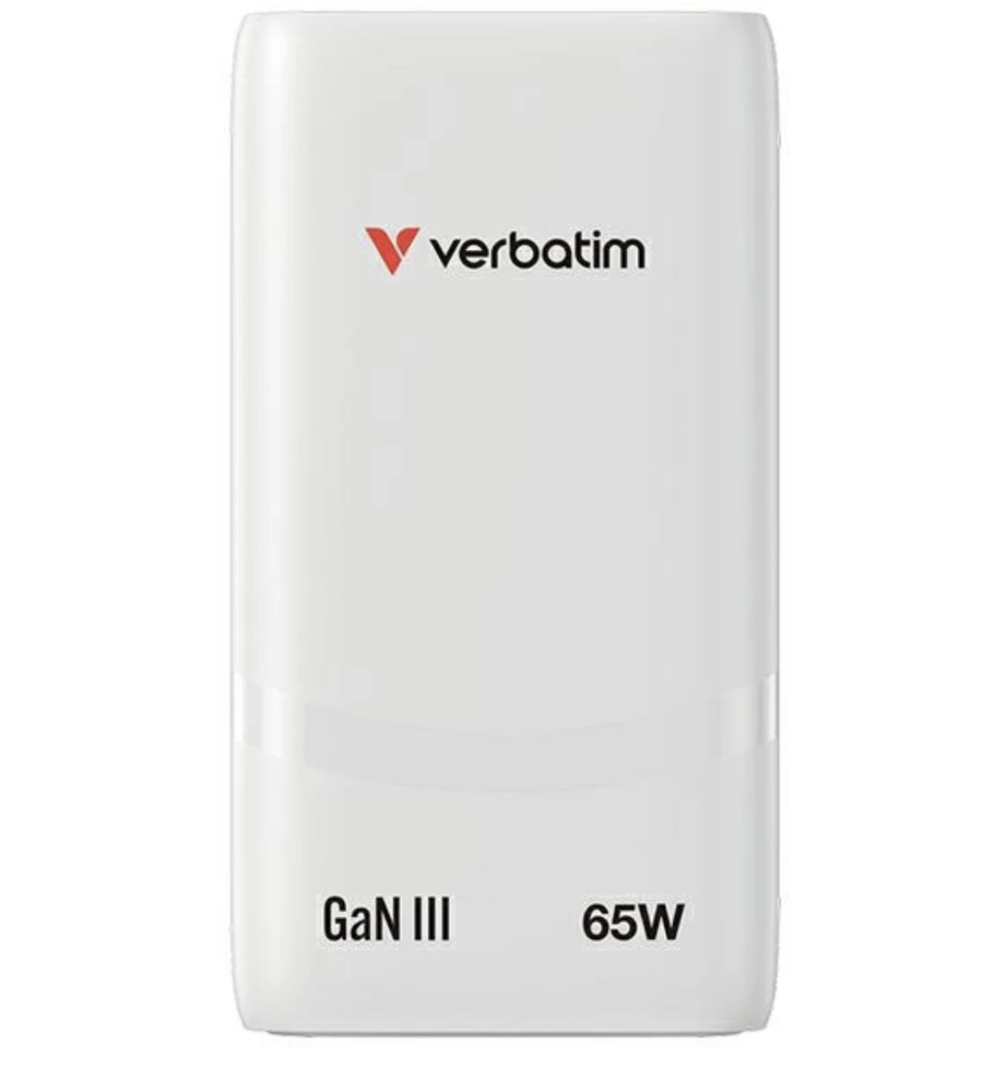 Verbatim GaN kelioninis įkroviklis sulankstomas „n“ Go 65 W, 2 × USB-C PD ES kištukas, Baltas