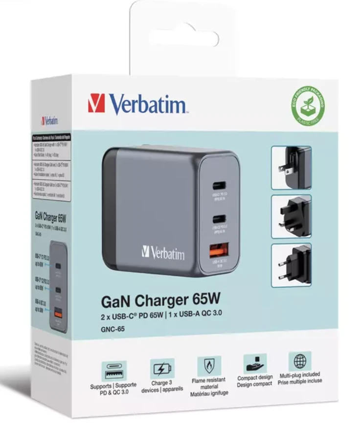 Verbatim GNC-65 GAN CHARGER 3 PORT 65W/U