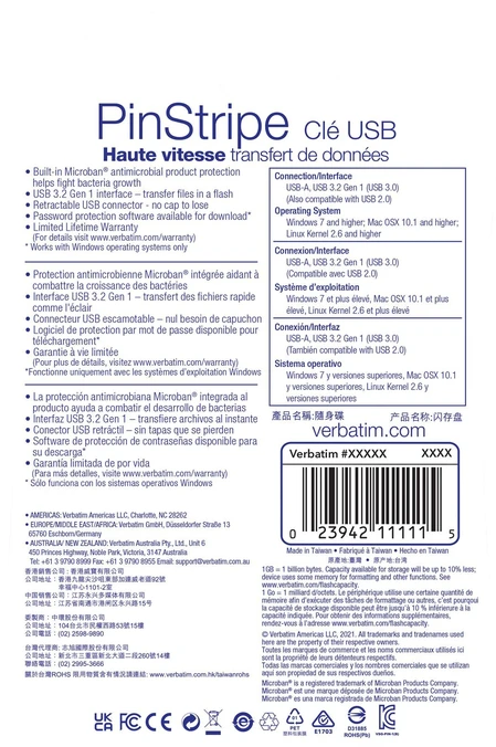 Verbatim PinStripe USB atmintukas 256 GB USB A tipo 3.2 Gen 1 (3.1 Gen 1) Juoda