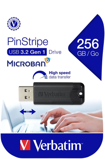 Verbatim PinStripe USB atmintukas 256 GB USB A tipo 3.2 Gen 1 (3.1 Gen 1) Juoda