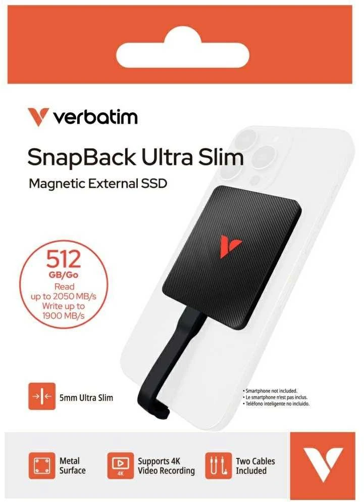Kietasis diskas Verbatim SnapBack Ultra Slim SSD 512 GB, Externe SSD - juodas