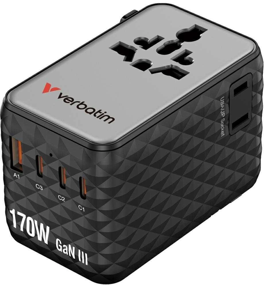Verbatim Adapteris kelioninis EU/UK/US GaN 2xUSB-A/3xUSB-C PD 170W juodos spalvos 30190