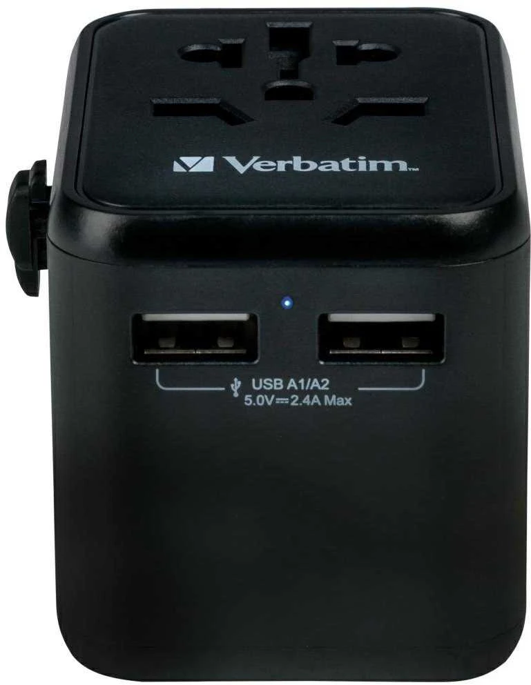 Verbatim Adapteris kelioninis EU/UK/US 2xUSB-A UTA-01 juodos spalvos 49543