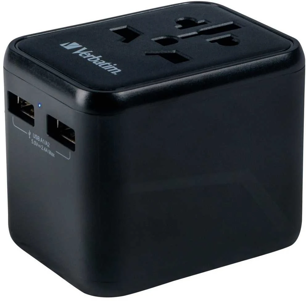 Verbatim Adapteris kelioninis EU/UK/US 2xUSB-A UTA-01 juodos spalvos 49543