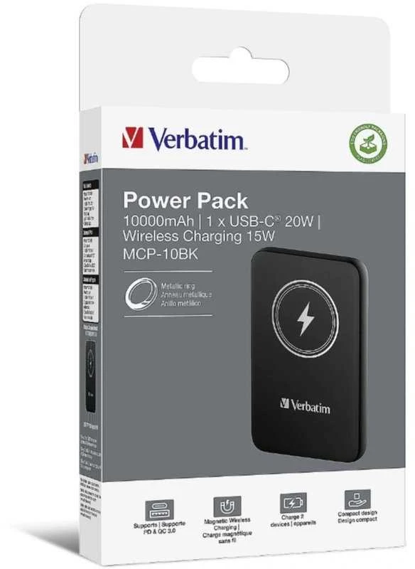 Verbatim Powerbank indukcinis `n` Go 15W 10000mAh belaidis Magnetic juodos spalvos 32245