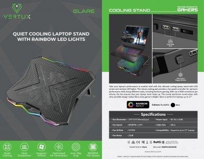 Vertux Glare nešiojamojo kompiuterio aušinamas žaidimų stovas 2x USB LED