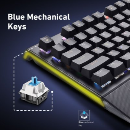 Klaviatūra Vertux Vertux mechaninė mėlyna anti-ghosting Toucan RGB su riešo atrama