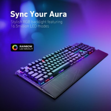 Klaviatūra Vertux Vertux mechaninė mėlyna anti-ghosting Toucan RGB su riešo atrama