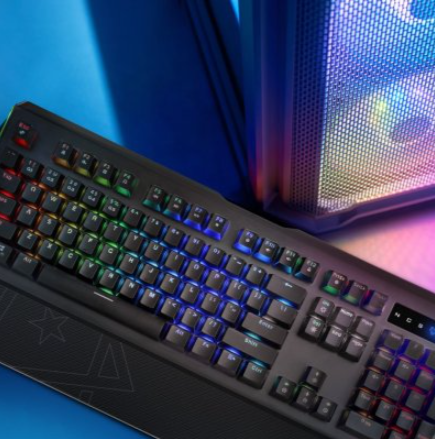 Klaviatūra Vertux Vertux mechaninė mėlyna anti-ghosting Toucan RGB su riešo atrama