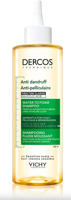 Vichy Dercos Nuo pleiskanų Vanduo to Foam Šampūnas šampūnas nuo pleiskanų banguotiems ir garbanotiems plaukams, 200 ml