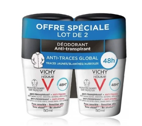 "Vichy" 48 valandų trukmės antiperspiranto rutuliukų rinkinys vyrams "Homme 48h" (antiperspirantas) 2 x 50 ml