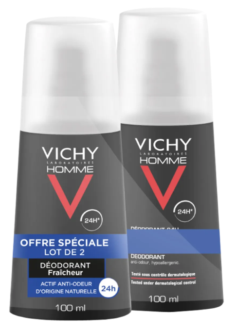 Vichy Homme 24H Ultra-Refreshing Dezodorantas dezodorantas vyrams, 2 x 100 ml