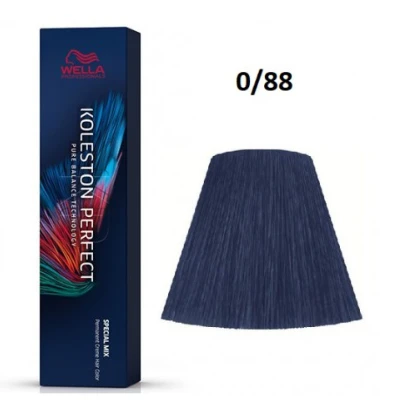 Wella Koleston Perfect 0/88 dažų pakuotė su atspalvio pavyzdžiu