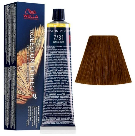 Wella Professionals Koleston Perfect Me+ Permanent Hair Dye 7/31 Medium Skirtas šviesiems plaukams Gold Ash, 60 ml