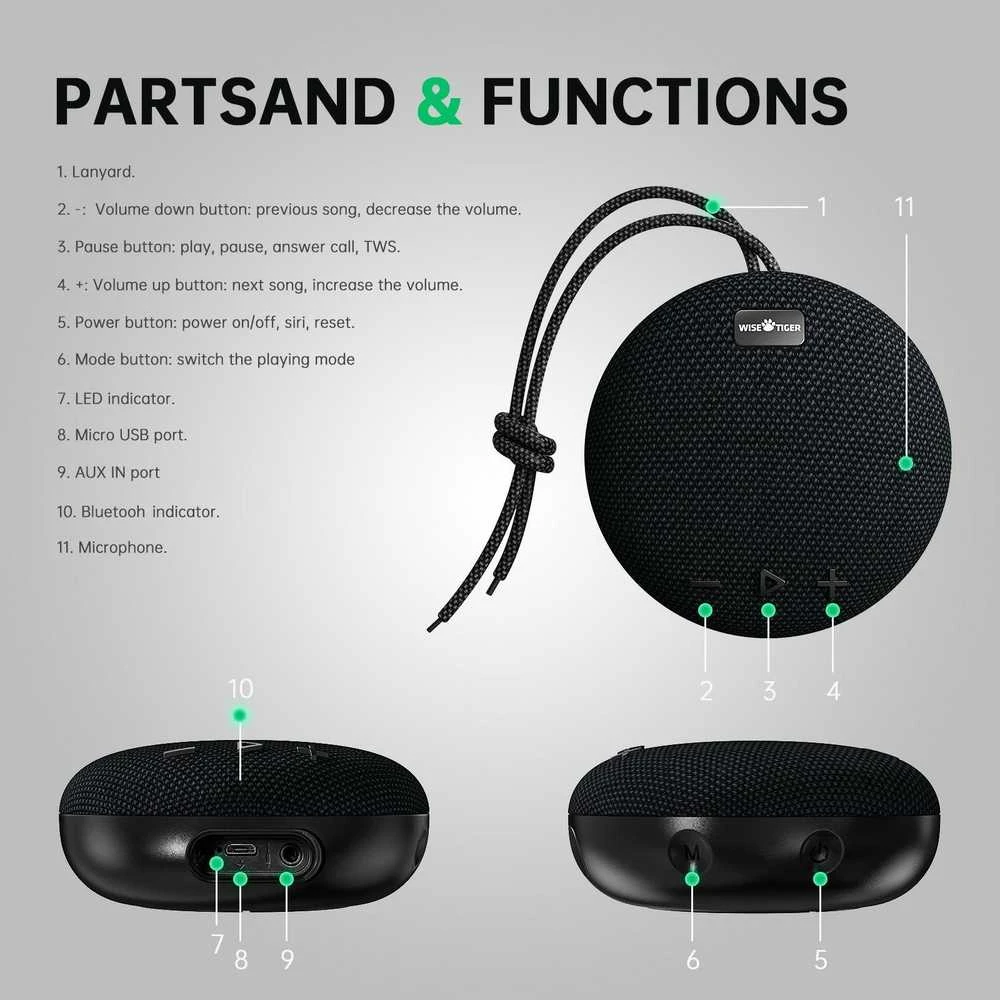 Garsiakalbis HP Wise Tiger C200 belaidė „Bluetooth“ kolonėlė 5W / IPX7 / TWS / 800mAh