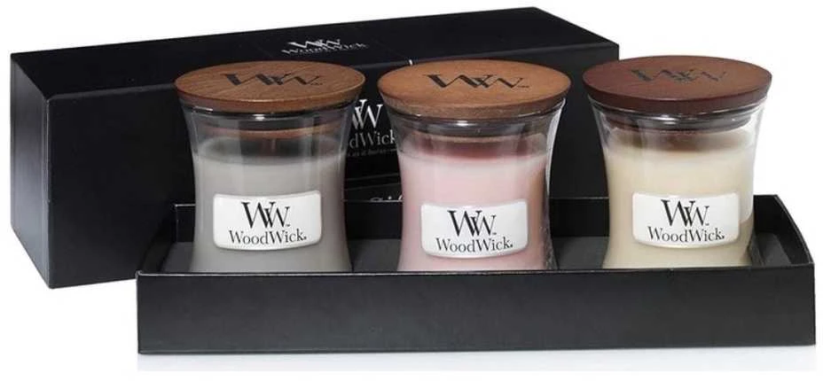 WoodWick Aromatinių žvakių rinkinys (Evening Onyx, Solar Ylang, Coastal Sunset), 3 x 85 g