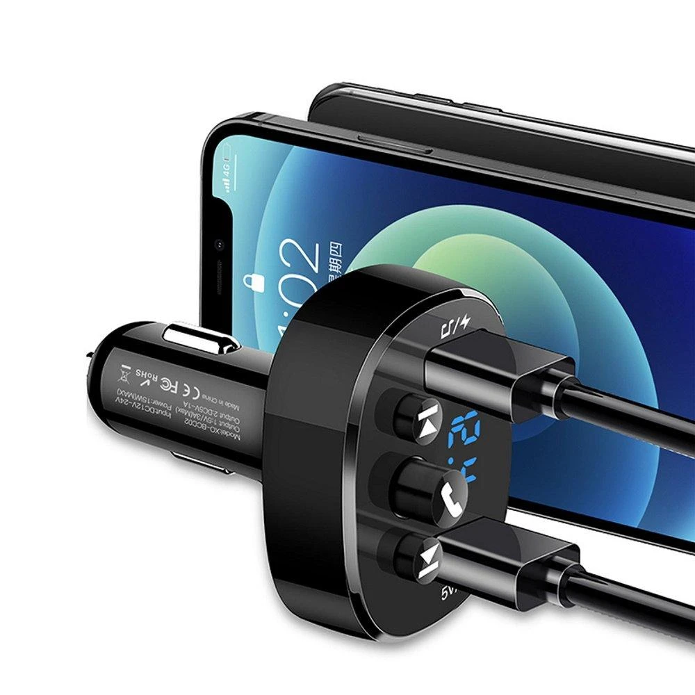 XO FM siųstuvas BCC02 Bluetooth MP3 automobilinis įkroviklis 15W juodas