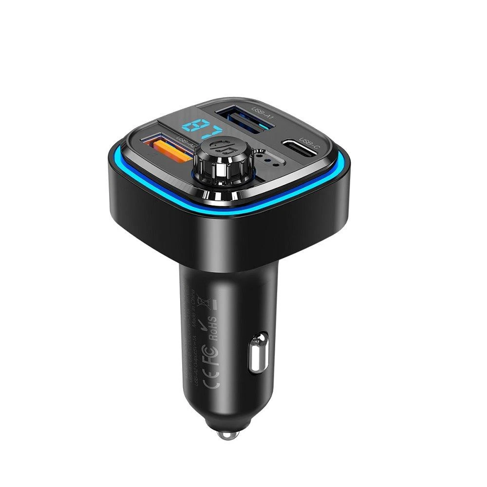 Automobilinis įkroviklis / FM siųstuvas XO BCC08 USB x2, USB-C, MP3, Bluetooth 5.0 (juodas)