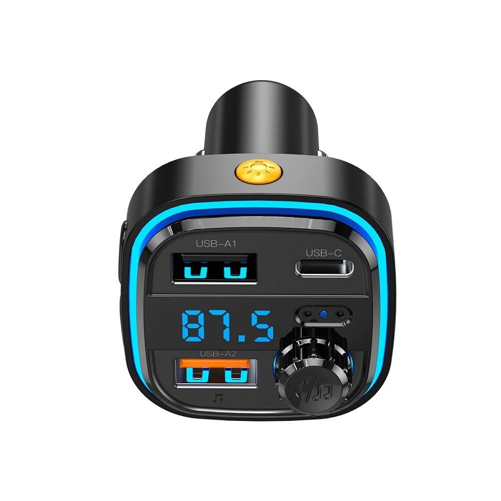 Automobilinis įkroviklis / FM siųstuvas XO BCC08 USB x2, USB-C, MP3, Bluetooth 5.0 (juodas)