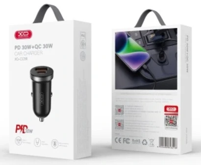 XO automobilinis įkroviklis CC56 PD 30W QC 1x USB 1x USB-C juodas