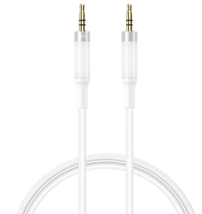 Baltas 3,5mm audio kabelis su metalinėmis jungtimis