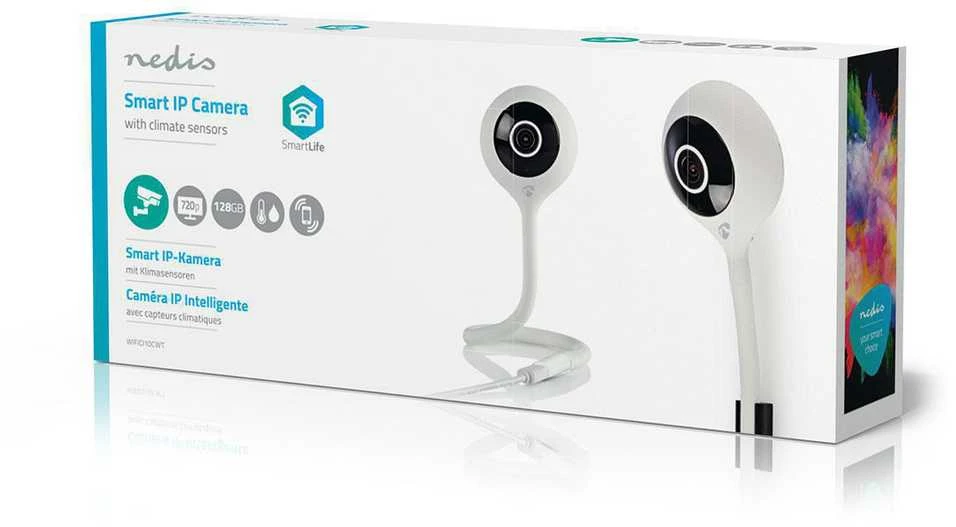 Bevielė išmanioji Wi-Fi vaizdo kamera 2MP (1080P), su mikrofonu, naktiniu pašvietimu IR, balta, Nedis Smart Life