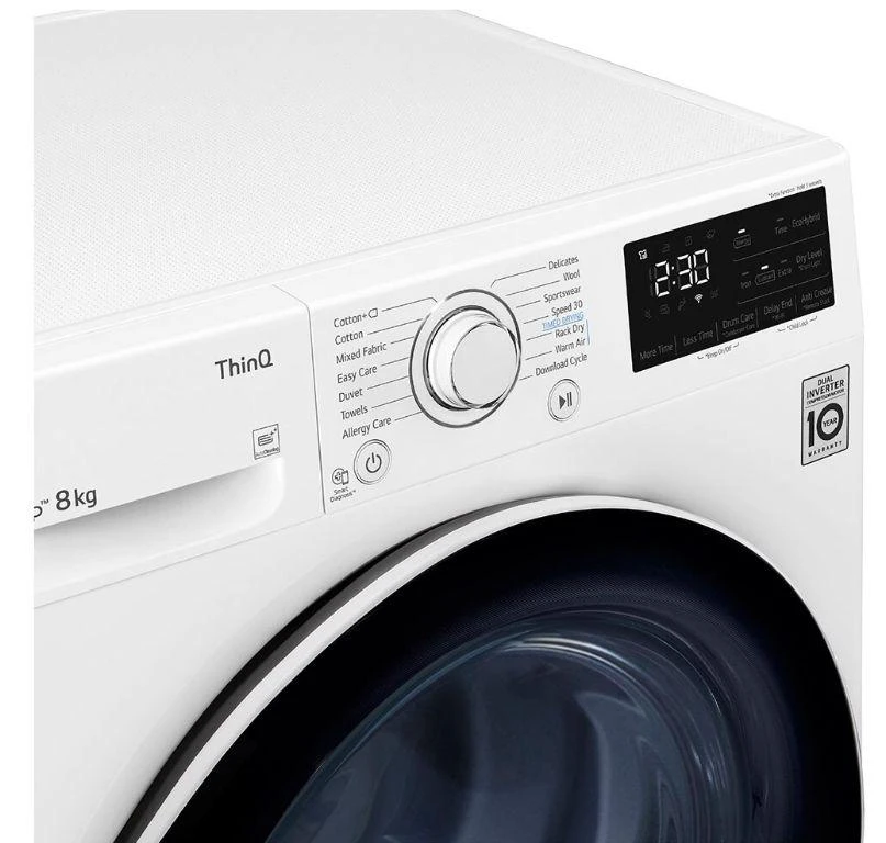 LG | Džiovyklė | RH80V3AV6N | Energijos vartojimo efektyvumo klasė D | Pakraunama iš priekio | 8kg | LED | Gylis 69 cm | Wi-Fi | Baltas