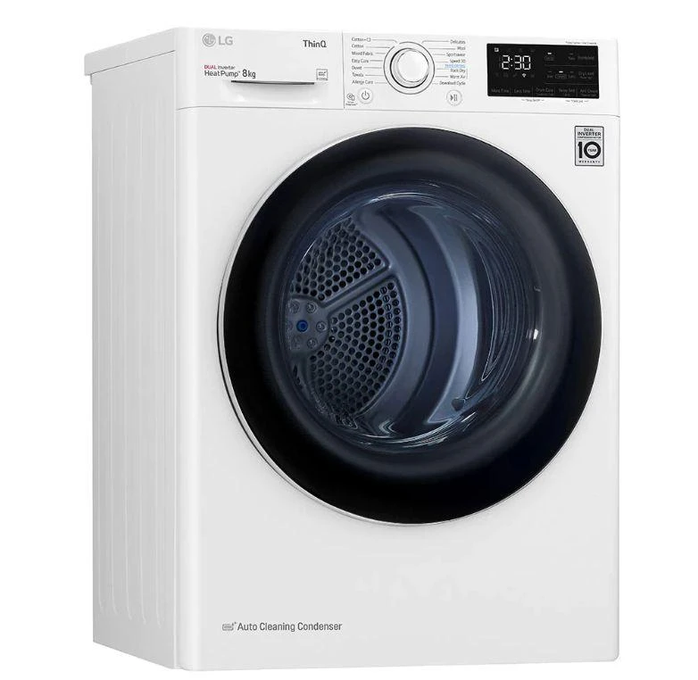 LG | Džiovyklė | RH80V3AV6N | Energijos vartojimo efektyvumo klasė D | Pakraunama iš priekio | 8kg | LED | Gylis 69 cm | Wi-Fi | Baltas