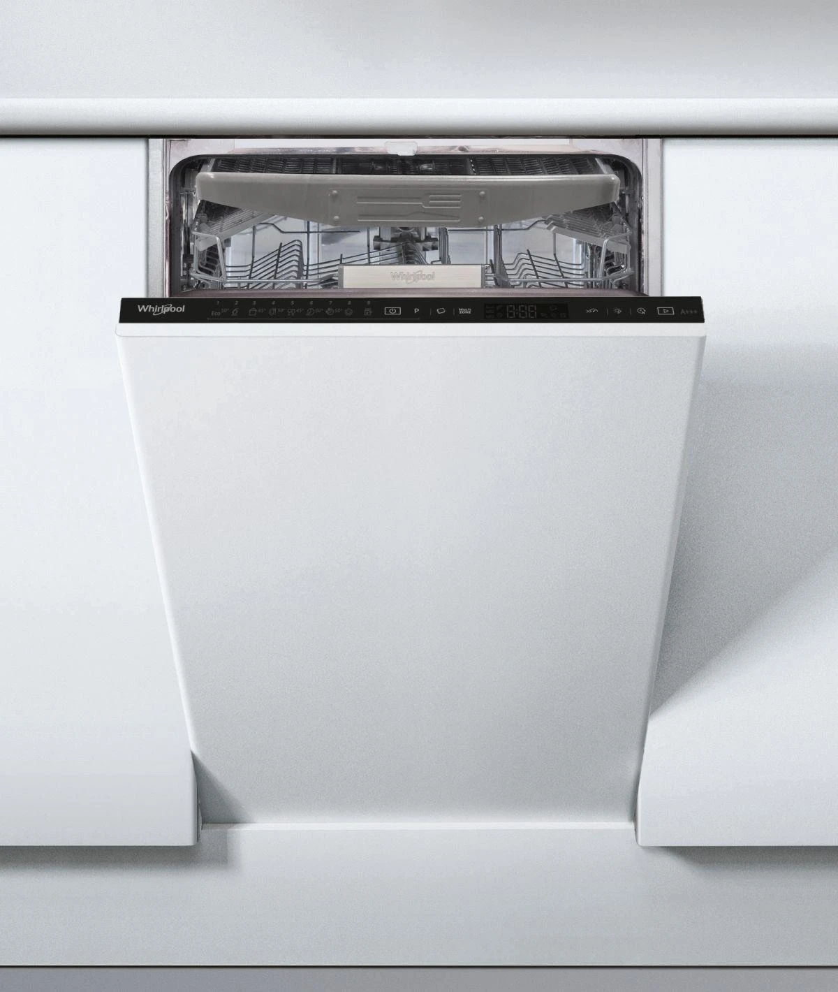 WHIRLPOOL Indaplovė WSIP4O33PFE, D energijos klasė (senas A+++), 45 cm, Powerclean PRO, Trečias krepšelis, 9 programos